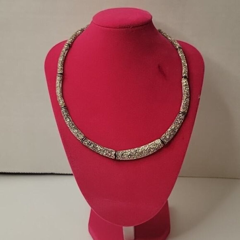 PREMIER DESIGNS Antiqued Silver Tone Filigree Pave Crystal Choker Necklace